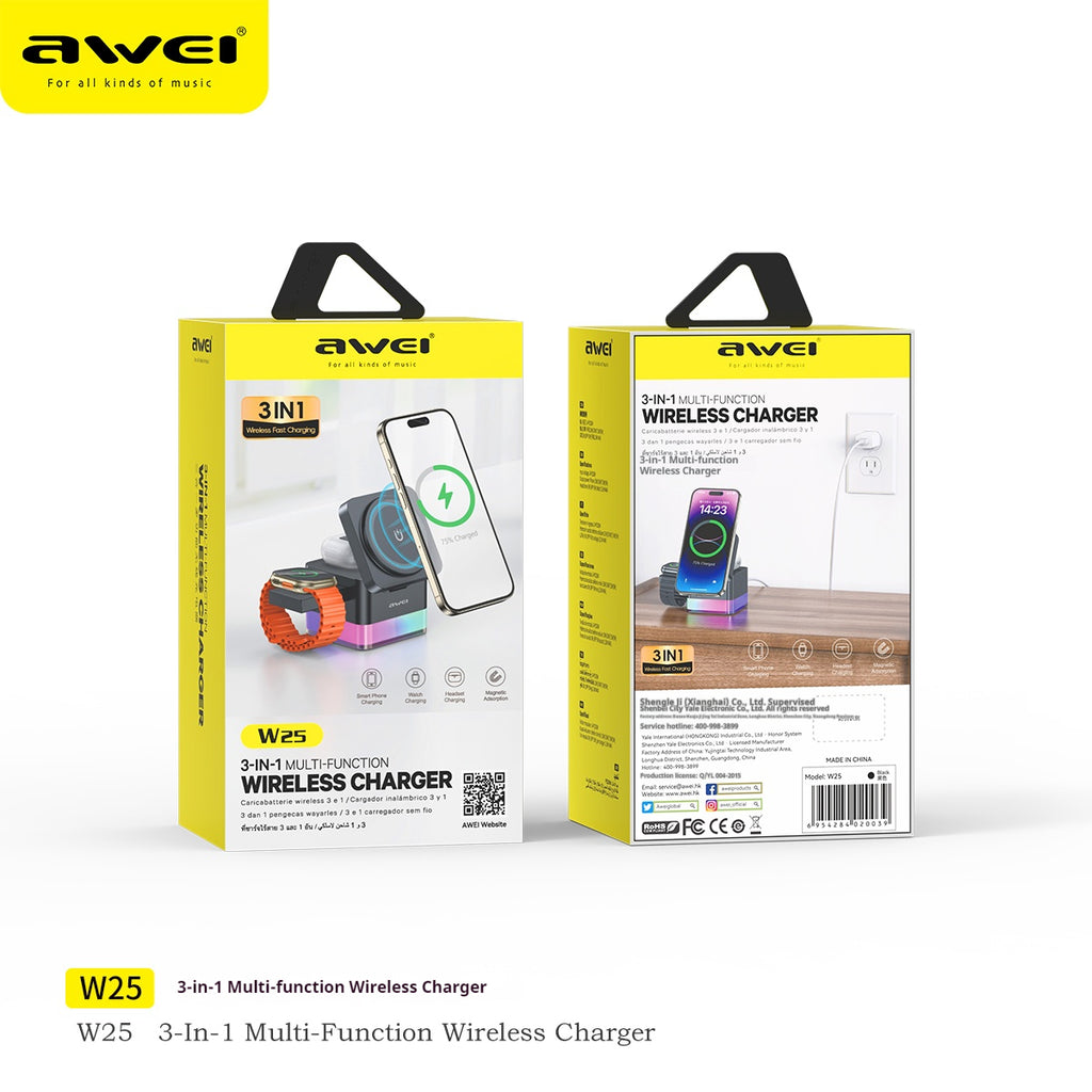 AWEI 3-in-1 Multi-function Wireless Charger