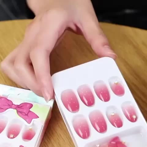 24pcs Pink Almond Shaped Press-On Nails, Medium Length, Glitter Finish, False Nails for Manicure, Beauty & Personal Care, Foot & Hand Nail Care