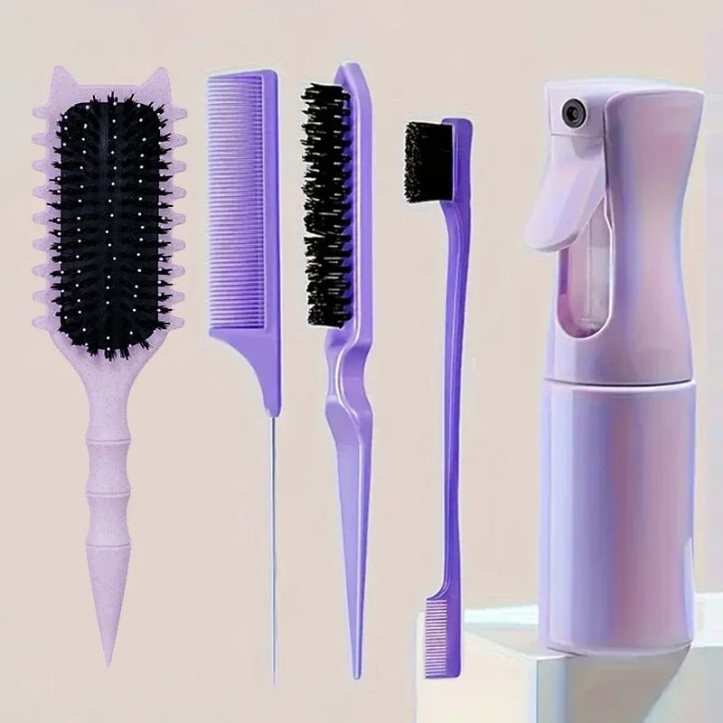 1/5pcs Detangling Comb Set Curl Candy Bursh Curved Rat Tail Comb Edge Control Brush Spray Bottle Massage Hair Styling Tools