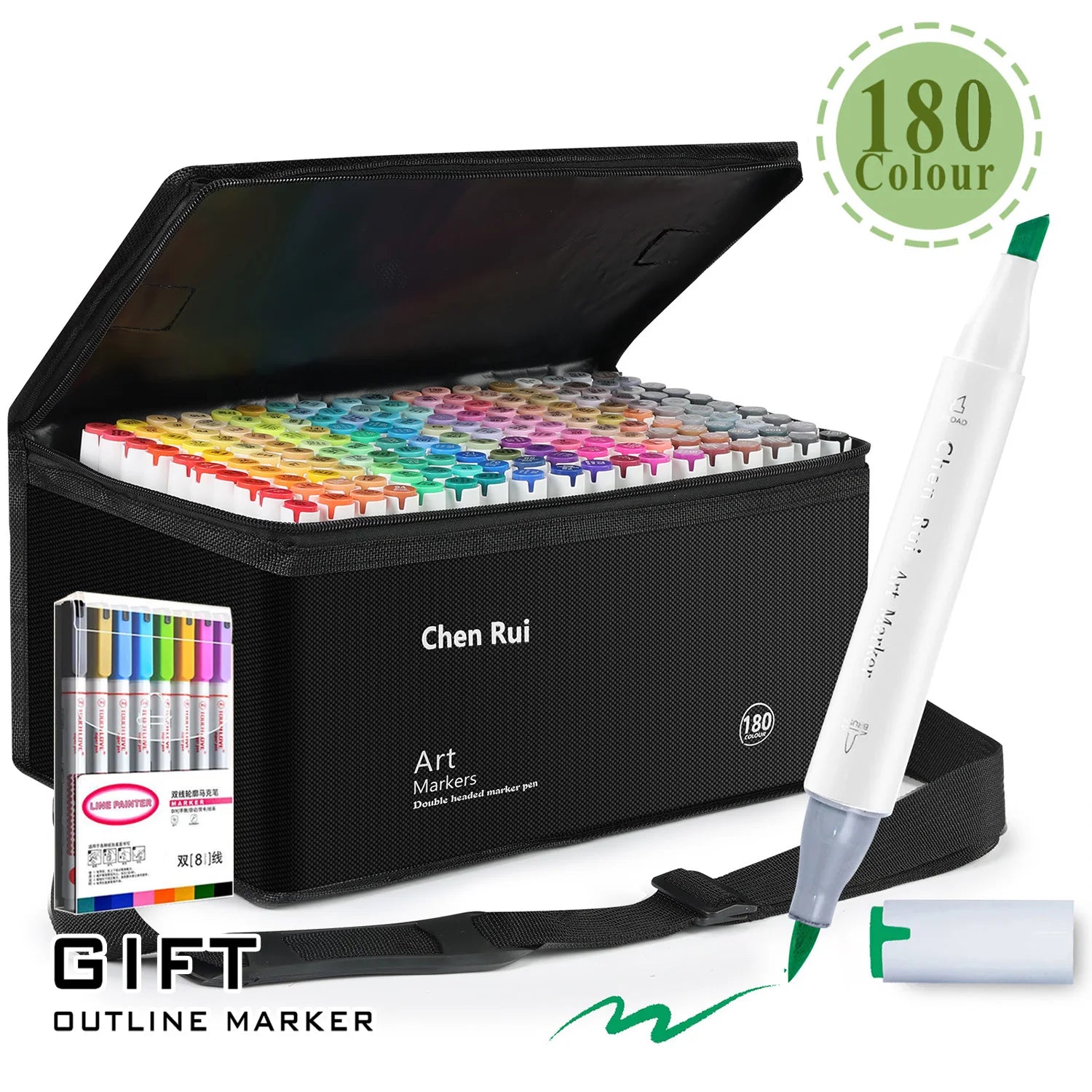 48/60/80/120 Colors Dual Tip Brush&Chisel Permanent Art Marker Pens with Base & Outline Markers Drawing Supplies Kit-Refillable