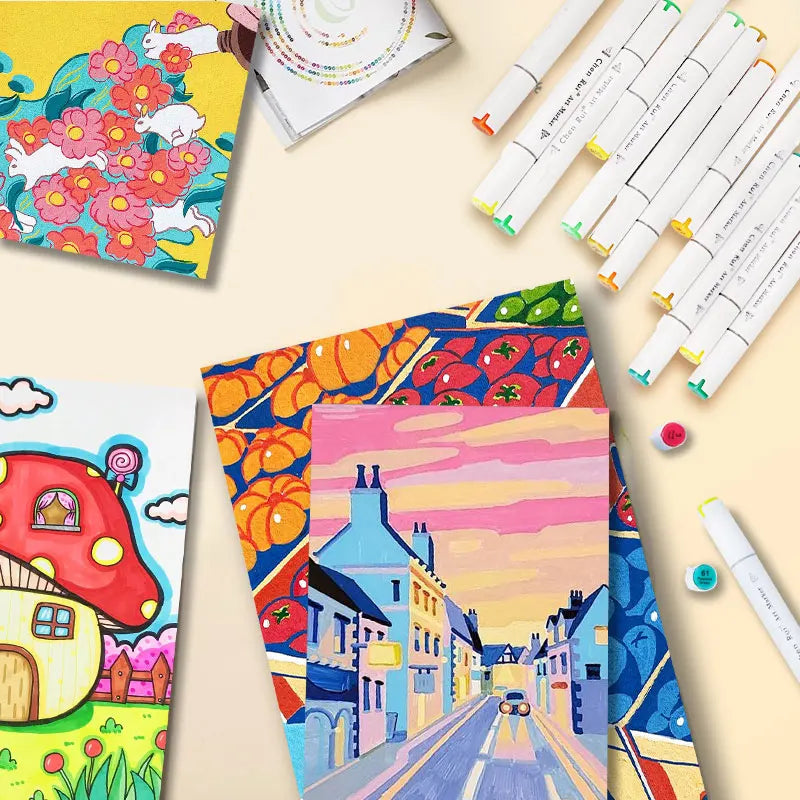 48/60/80/120 Colors Dual Tip Brush&Chisel Permanent Art Marker Pens with Base & Outline Markers Drawing Supplies Kit-Refillable