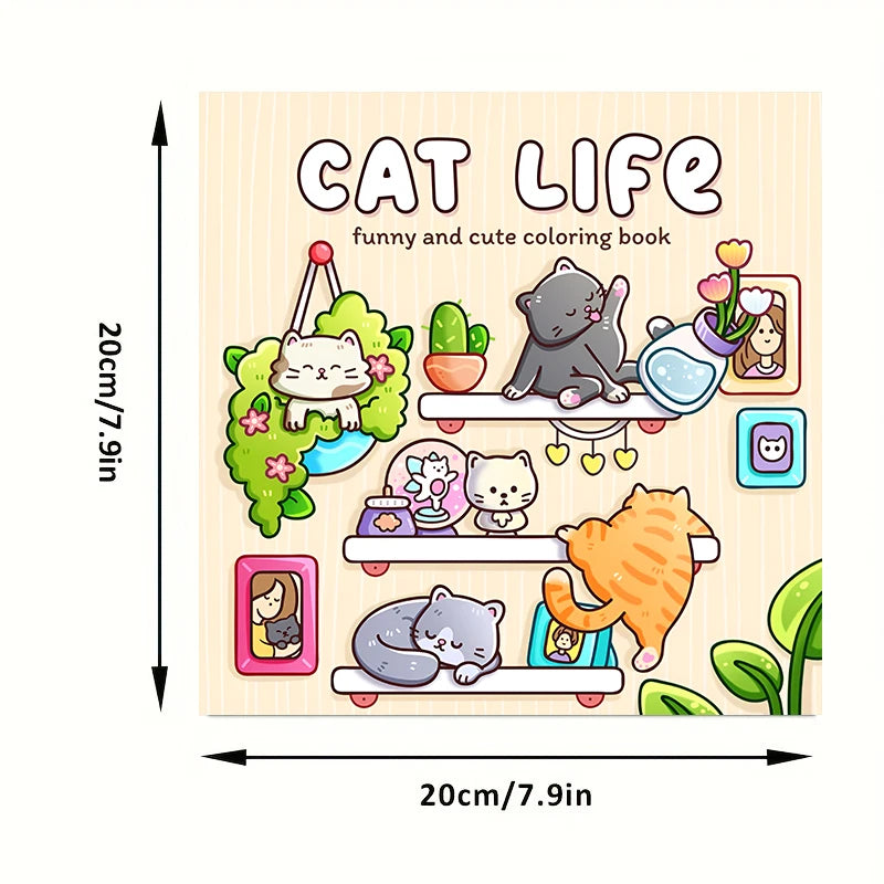 28 Pages Cat's Daily Life Coloring Book for Adult | Colouring Book, Drawing Supplies for Christmas, Thanksgiving