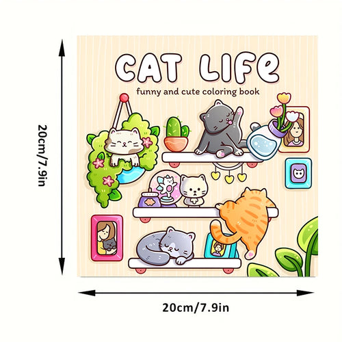 28 Pages Cat's Daily Life Coloring Book for Adult | Colouring Book, Drawing Supplies for Christmas, Thanksgiving