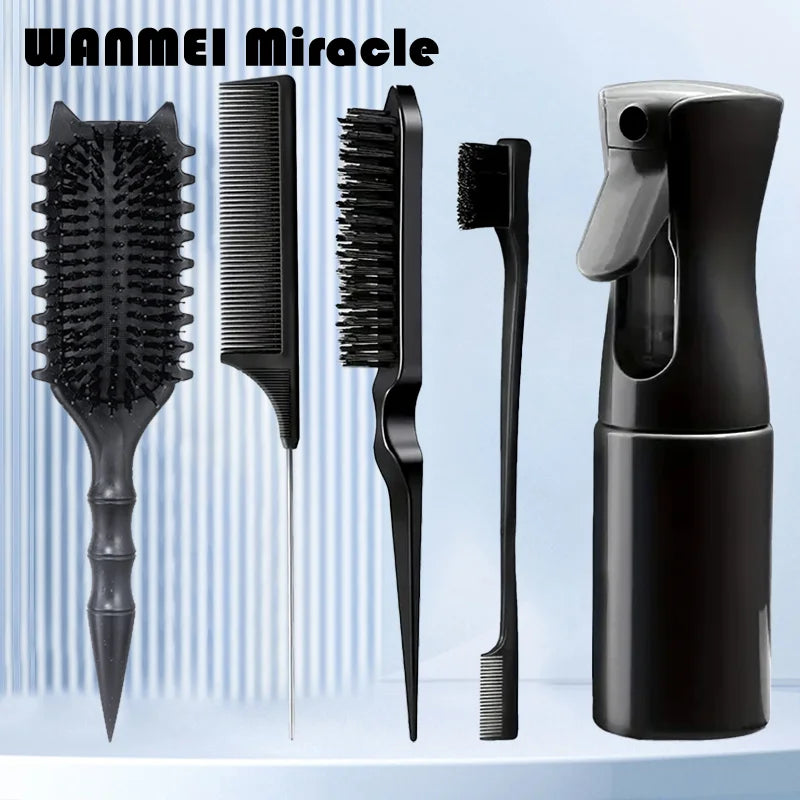 1/5pcs Detangling Comb Set Curl Candy Bursh Curved Rat Tail Comb Edge Control Brush Spray Bottle Massage Hair Styling Tools