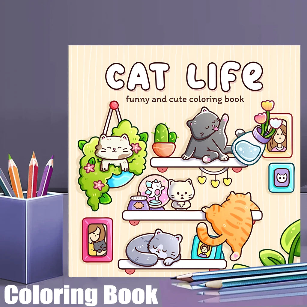 28 Pages Cat's Daily Life Coloring Book for Adult | Colouring Book, Drawing Supplies for Christmas, Thanksgiving