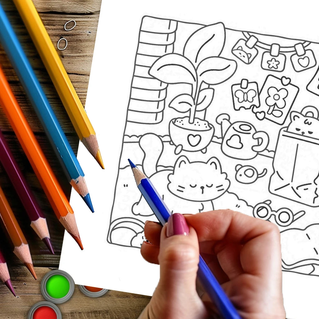 28 Pages Cat's Daily Life Coloring Book for Adult | Colouring Book, Drawing Supplies for Christmas, Thanksgiving