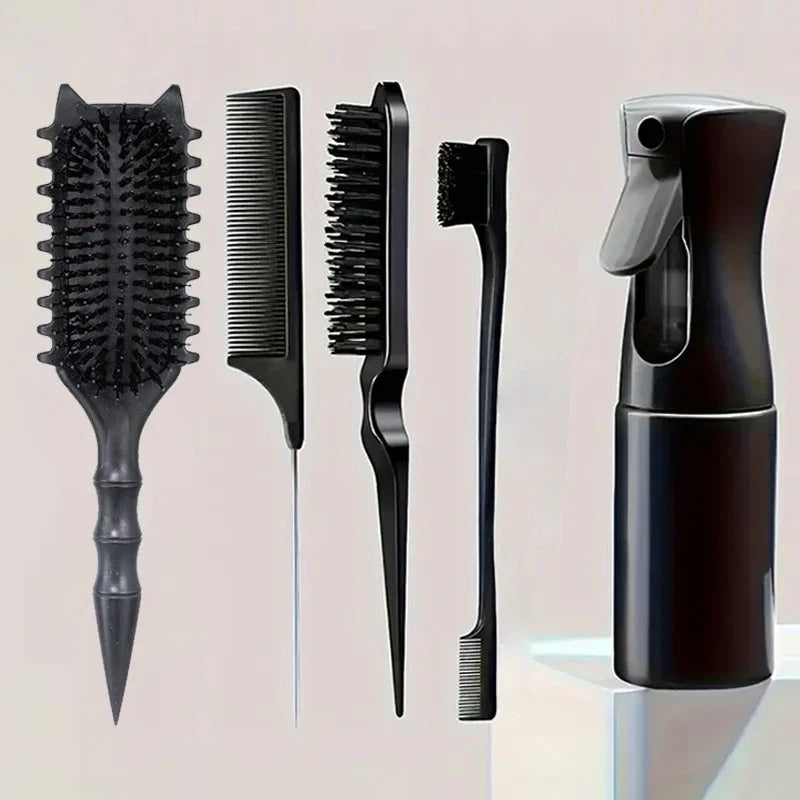 1/5pcs Detangling Comb Set Curl Candy Bursh Curved Rat Tail Comb Edge Control Brush Spray Bottle Massage Hair Styling Tools