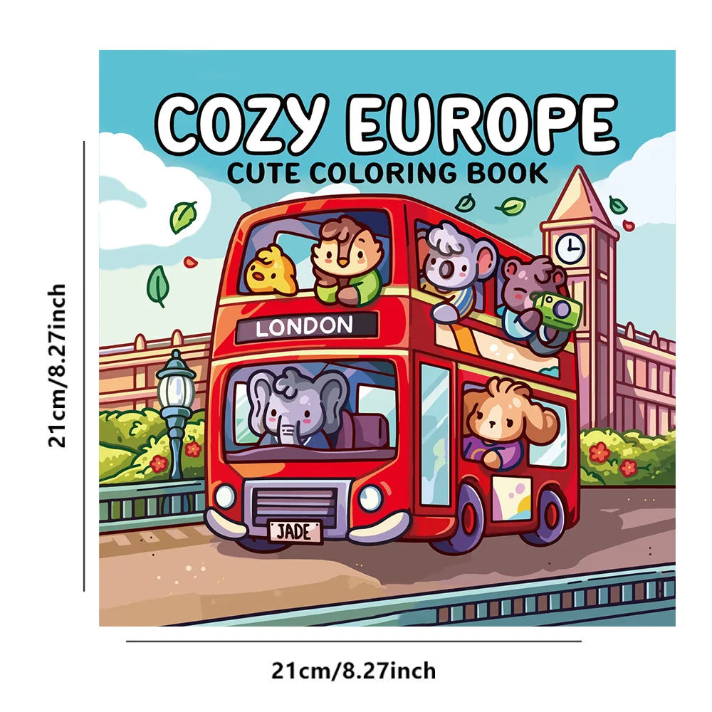 Cozy Europe Cute Coloring Book for Adults - Stress Relief Art Drawing Book, Perfect Gift for Party & Birthday
